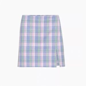 ARITZIA SUNDAY BEST Tatiana Plaid Slit Mini Skirt Size 8 Blue Green Pink White